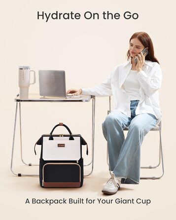 LOVEVOOK Рюкзак для жінок 15.6 дюймів, рюкзак для школи, підлітки, велика кишеня для пляшки, елегантний рюкзак для подорожей, сумка для навчання, універсальна шкільна сумка, водонепроникний рюкзак для роботи, подорожей, навчання, 15.6 дюймів, бежевий, чор