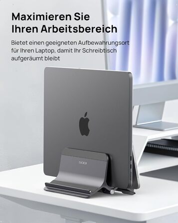 Підставка для ноутбука SODI вертикальна, автоматична, з алюмінію, для MacBook Pro/Air, ноутбуків, планшетів, телефонів (сіра)