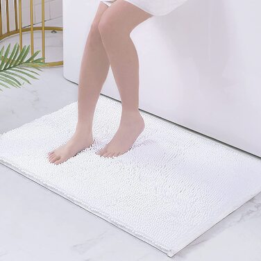 Килимок для ванної кімнати Homaxy з мікрофібри, 60 x 120 см, антиковзаюча поверхня, вбираючий, високий ворс, білий