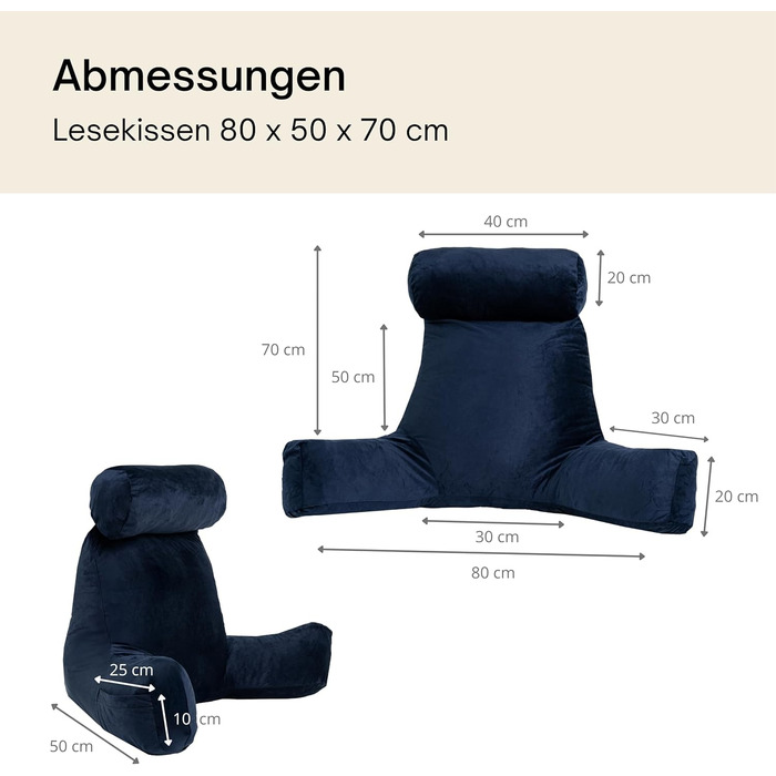 Подушка для читання Bananair – м'яка спинка та підлокітники для ліжка та дивана, знімний чохол, можна прати в машині, комфортна та ергономічна (кремово-білий)