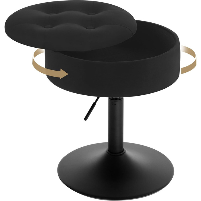 Крісло для туалетного столика WOLTU, пуф з місцем для зберігання, регульована висота, обтягнутий велюром, 360° обертання, для спальні, вітальні, їдальні, чорний, BH329sz-1