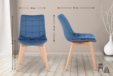 Набір з 2-х обідніх стільців Passaic, велюр, ергономічна м'яка подушка, захист для підлоги, до 150 кг, блакитний колір
