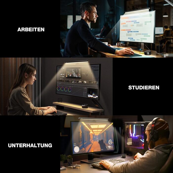 Світлодіодна лампа для монітора Douxlife Screenbar з сенсорним керуванням та пультом дистанційного керування, USB-зарядка, регульована яскравість та колірна температура, захист очей для ПК, чорний