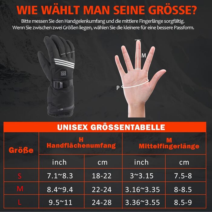Гріючі рукавички для чоловіків та жінок, акумулятор 5000mAh*2, 7.4V, 4 режими нагріву, водонепроникні, для зимових видів спорту та катання на лижах