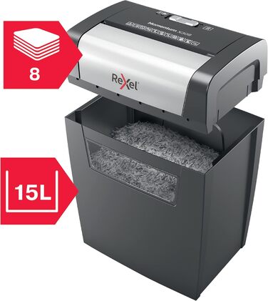Шредер Rexel Momentum X308: безпечний знищення документів, P3, 8 листів A4, чорний