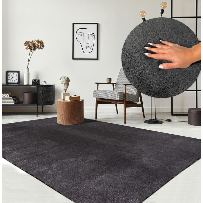 Килим Relax Пухнастий килим з коротким ворсом, протиковзкий, миється, супер м'який, антрацит, 80x150 см