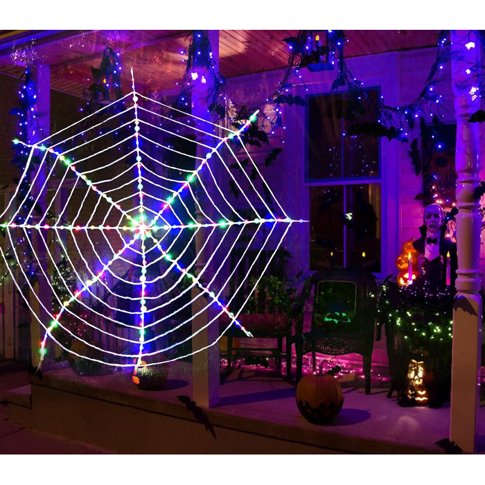 Світлодіодні ліхтарі Halloween Spider Web String, 3,6 м, з дистанційним керуванням (фіолетовийпомаранчевий), 184