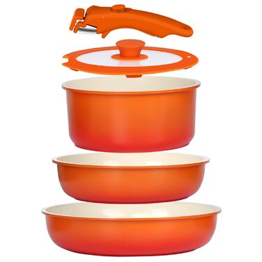 Набір посуду GiPP з знімними ручками, антипригарне покриття, 5 предметів, для всіх плит, духовка, оранжевий градієнт