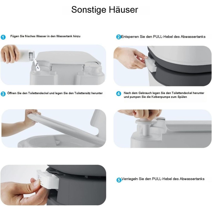 Мобільний туалет для кемпінгу з баком 24L та 20L, з бачком, покажчиком рівня води та щіткою