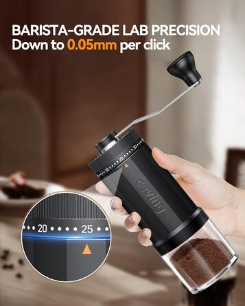 Ручна кавомолка MEGA PRO: кавомоля для еспресо, френч-пресу, подорожей. CNC жернова, 40 налаштувань, 30г