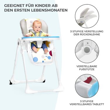 Дитячий стільчик Kinderkraft Yummy Single - сірий, для годування, від народження, регульована підніжка, PU обтяжка, легко миється