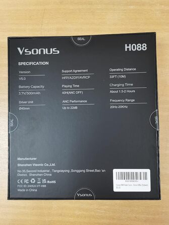 Навушники-вкладиші Vsonus H88 Bluetooth з шумозаглушенням, час відтворення 40 годин, HiFi баси, складні, зручні