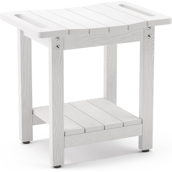 Лавка для душу LUE BONA HDPS з підставкою для гоління ніг, водонепроникний стілець для ванної кімнати, стійкий до погодних умов, з антиковзким покриттям та ручками, для внутрішнього та зовнішнього використання (білий)