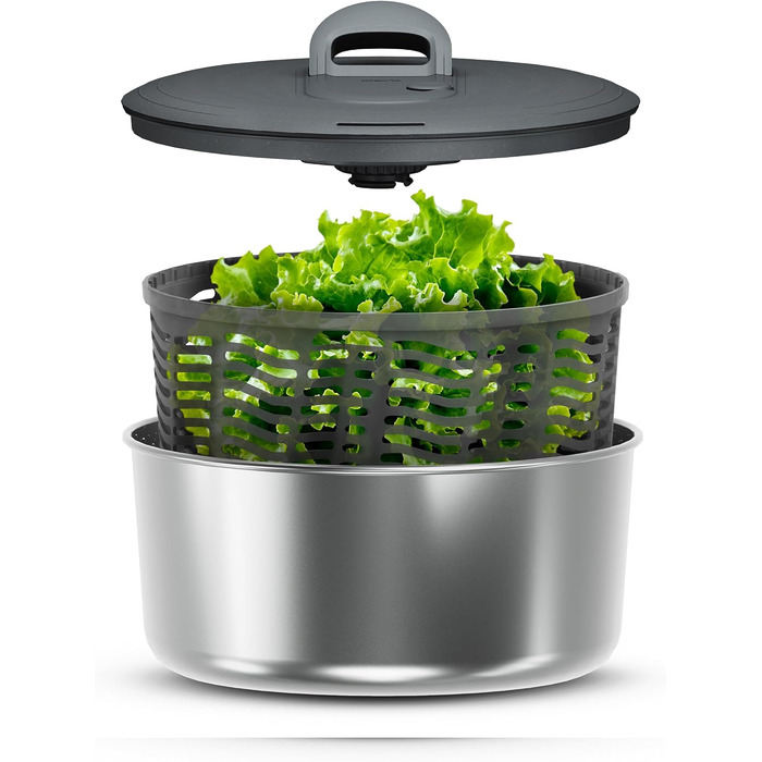 Салатниця Zyliss Easy Spin 6л з мотузковим приводом, AquaVent™ та кнопкою Stop (сіра)