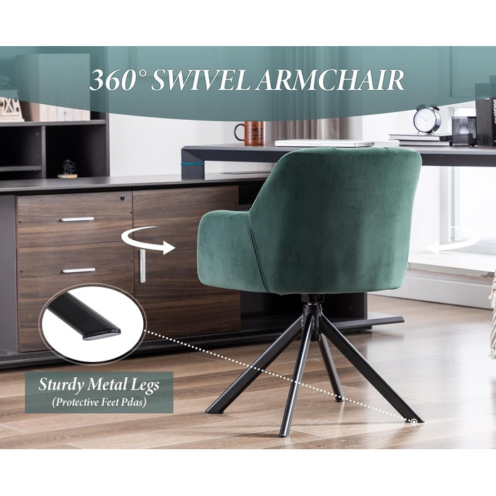 Офісний стілець Chairus обертовий оксамитовий зелений з металевими ніжками, без коліс для кабінету