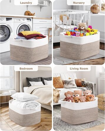 Кошики для білизни 2 шт. (63L) з бавовни, плетений, з ручками, для зберігання ковдр, одягу, іграшок, білий та коричневий