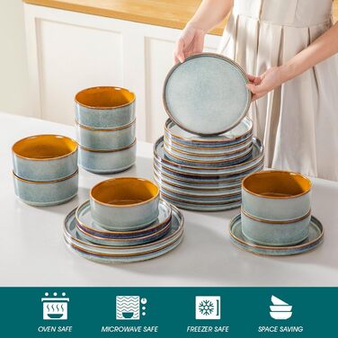 Набір посуду Vancasso Steingut, 24 елементи, на 8 осіб, блакитний, преміум-якість, серія ONION. Тарілки, салатники, миски. Галактичний дизайн.