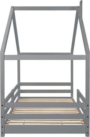 Двоярусне ліжко Moimhear для дітей, 90x200 см, будиночок з сосни (сірий)