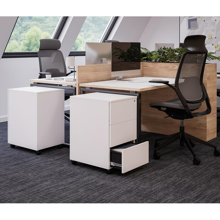 Контейнер на колесах STEELSØN з шухлядами Vespero, мобільний офісний шафчик, з можливістю замикання, 3 шухляди, білий, 65x39x50 см