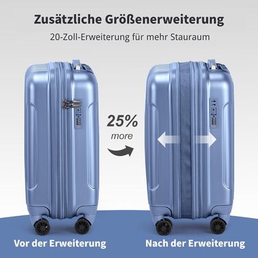 Набір валіз LALAHO 2 шт: велика та маленька, з косметичкою, ABS+PC, телескопічний ручка, ручна поклажа, градієнтний дизайн, сіро-блакитний