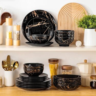 LOVECASA Tafelservice: Сервіз Daphne, SWEET, 24 предмети, чорний, з золотим декором