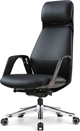 Крісло офісне EUREKA ERGONOMIC з шкіри, чорне: регульоване, ергономічне, для офісу та дому