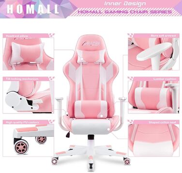Ігрове крісло Homall ергономічне поворотне рожеве