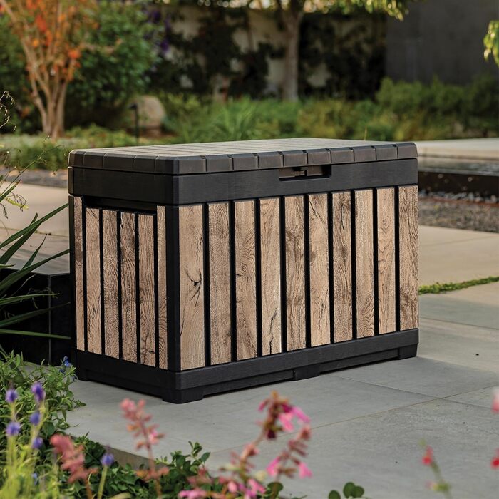 Садова скриня Koll Living Kentwood 190л з сидінням, дерев'яний стиль, водонепроникна, для подушок, інструментів, іграшок