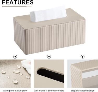 Скляниця для серветок KINGFOM, бежева, прямокутна, з PU шкіри – декоративна скляниця для серветок для вітальні, ванної кімнати та офісу