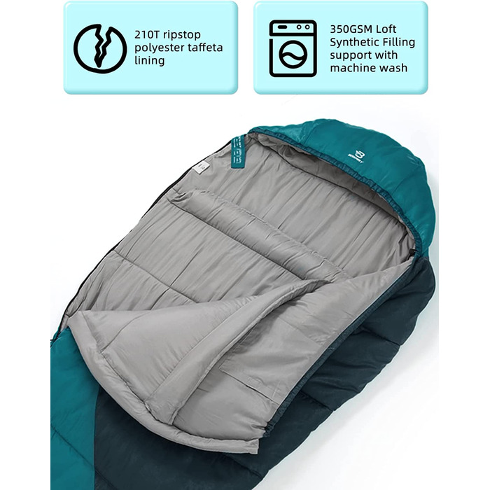 Спальний мішок Bessport -10 - 15 4 Сезони зимовий спальний мішок з мумією, водонепроникний спальний мішок для подорожей, кемпінгу, кемпінгу на відкритому повітрі або в приміщенні (0C - сіро-синій)