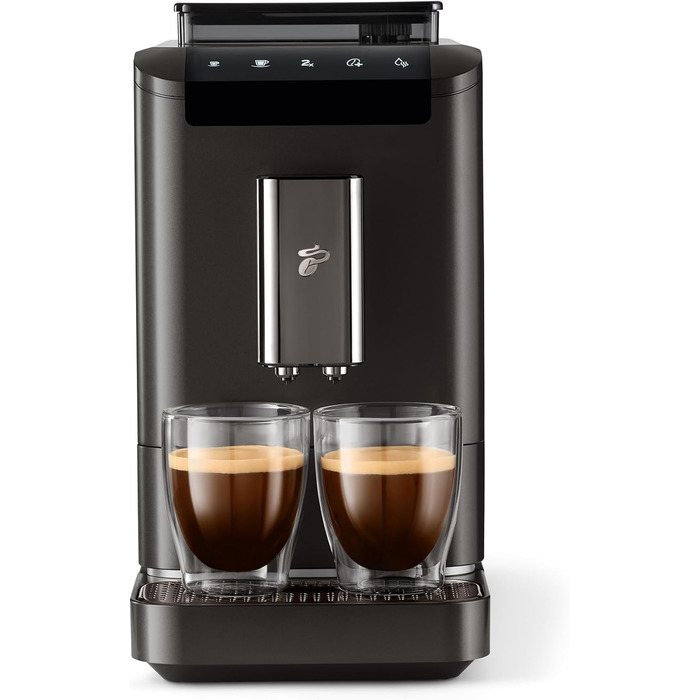 Повністю автоматична кавомашина Tchibo Esperto2 Caff з функцією 2 чашок для пінки кави та еспресо, (Dark Chrome)