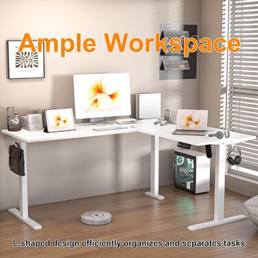 Електричний кутовий стіл BEXEVUE 160x140 см з регулюванням висоти, 3 пам'яті, антиколізійна система, для дому та офісу