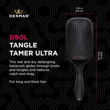 Щітка-гребінець Denman Tangle Tamper - для кучерявого та чорного волосся, вологого та сухого, D90L (чорна)