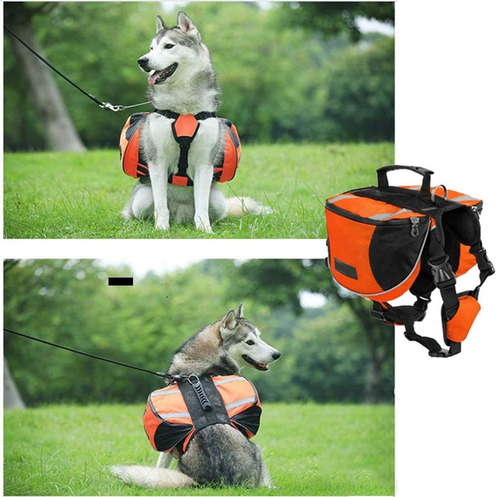 Сідельна сумка, рюкзак для собак середнього розміру, рюкзак для подорожей, походів, тренувань, світловідбиваючий водонепроникний регульований жилет з ручкою (Помаранчевий, L (собака 28 кг - 40 кг), Помаранчевий L (собака 28 кг - 40 кг), Помаранчевий L (со