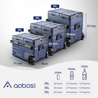 Автомобільний компресорний холодильник AAOBOSI 45л з Wi-Fi, USB зарядкою, LED підсвіткою, 12/24V/220V - для авто, кемпінгу, подорожей (синій)
