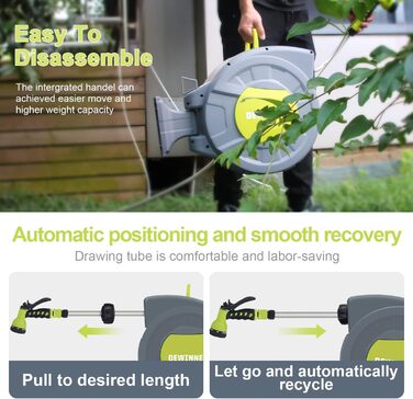DEWINNER: барабан для садового шлангу 20 + 2 м, автоматичний, з ручною лійкою, поворотний 180°, 7 функцій, для великих садів