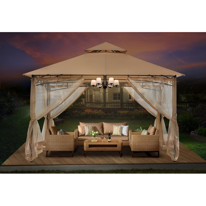 Павільйон садовий ABCCANOPY 2,4x2,4 м з подвійним дахом та москітною сіткою (Бежевий)