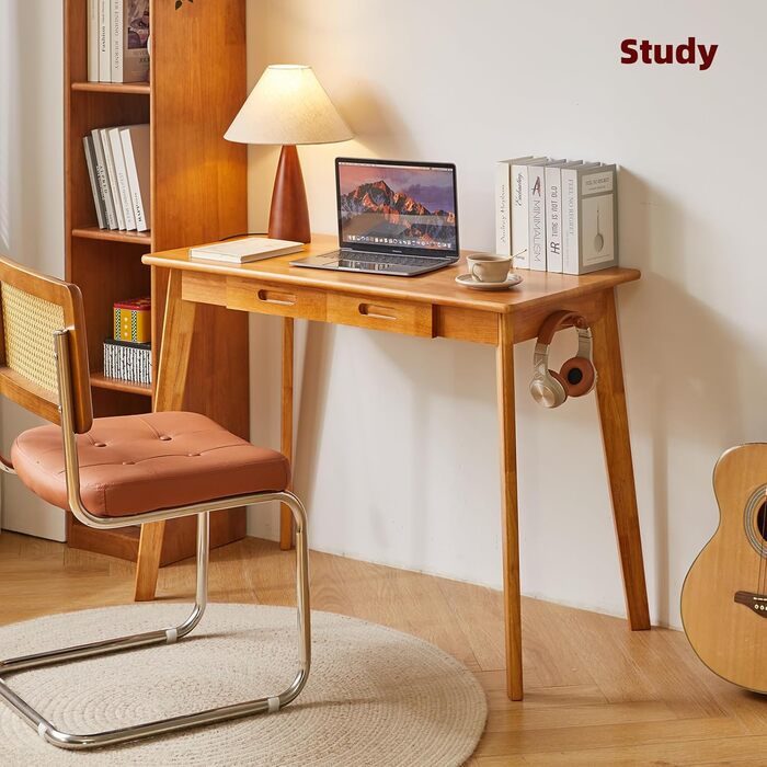 Дерев'яний письмовий стіл з шухлядою та вішалкою, 100 x 50 x 75 см, Колір вишневого дерева, YD-WD01N