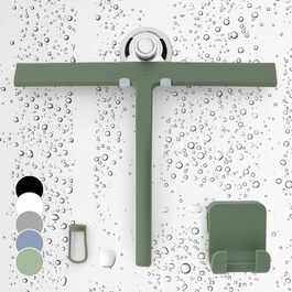 Душовий ракель Gtewerk, силіконовий ракель для душу, гігієнічний ракель для ванної кімнати, душова сітка та вікна, аксесуари для ванної кімнати, 28-сантиметровий душовий ракель з кронштейном без свердління 28,0 сантиметрів Moss Green