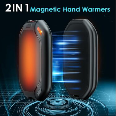 Електричний нагрівач для рук, 2 шт. Перезаряджуваний магнітний кишеньковий нагрівач, ультралегкий та тонкий з великою ємністю 6000 mAh, 3 режими нагріву для чоловіків та жінок, для активного відпочинку, гольфу, кемпінгу, чорний 1