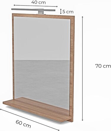 Дзеркало для ванної кімнати HAJDUK FURNITURE з підсвічуванням 4000K IP44 Sonoma, 70x60 см - з полицею та LED