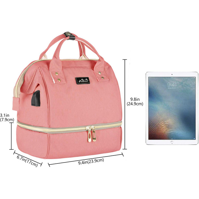 Сумка для пікніка Viedouce, ізольована сумка для ланчу, рюкзак для дитячих пелюшок, маленький рюкзак для сповивання, рюкзак для молоковідсмоктувача, багатофункціональний дорожній рюкзак для офісу, кемпінгу, Чорний (Міні-рожевий)
