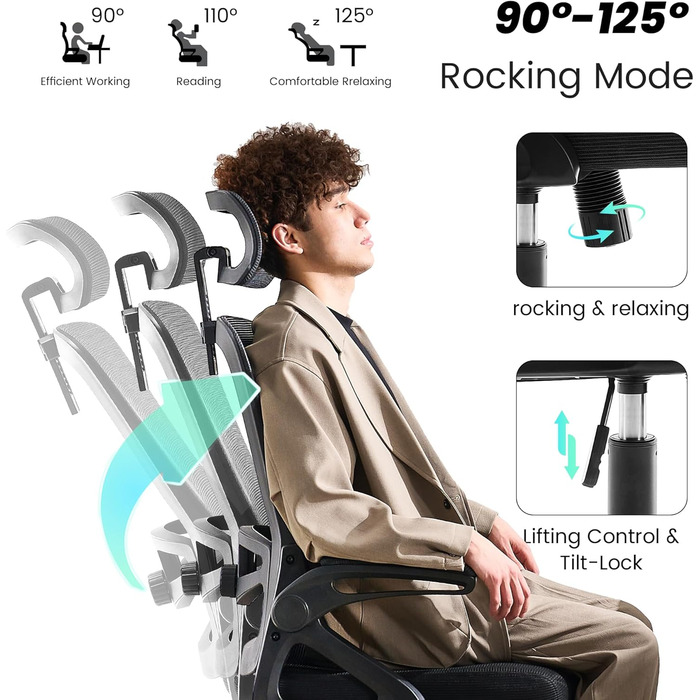 Ергономічне крісло для офісу Fizzin, комп'ютерне крісло з регульованою поперековою підтримкою, дихаюча сітчаста спинка, посилене сидіння, зручне крісло для дому та офісу (Рожевий) (Чорний)