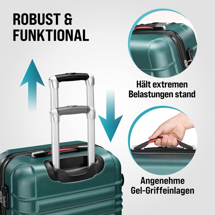Набір валіз Monzana® 4 шт. з замком, органайзером, вагами та ременем. Валіза-тележка з жорсткою оболонкою S-M-L-XL (зелена)