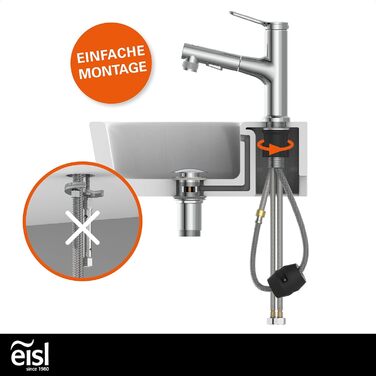Змішувач для умивальника EISL з висувним розпилювачем для миття волосся, водозберігаючий кран, кран для ванної кімнати, хром (Variabile)
