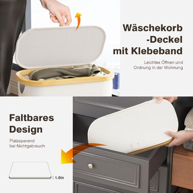 Вузький кошик для білизни з кришкою, 75L, складний, для спальні, ванної, пральні, дитячої кімнати, бежевий