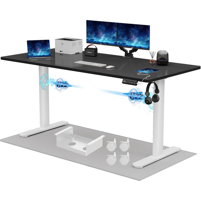 Електричний столик для роботи JUMMICO, 180x80 см, з регулюванням висоти, dualmotor, 100 кг, з кабелеуправлінням, 3 пам'яті висоти, USB-C, для home office (чорний+білий)