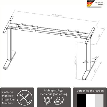 Електричний регульований стіл Albatros Lift S5: металеве підстав'яння, 2м, 120кг | Чорний