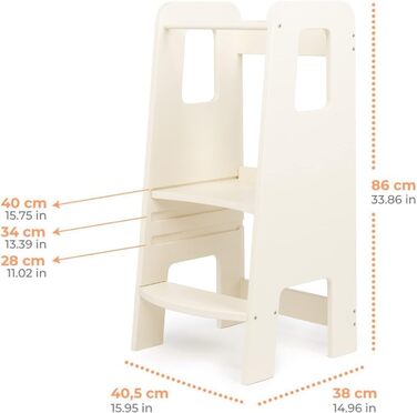 Стілець-сходинка Montessori Mobli для малюків: білий, з берези, лакований, регульовані сходинки для незалежності та безпеки