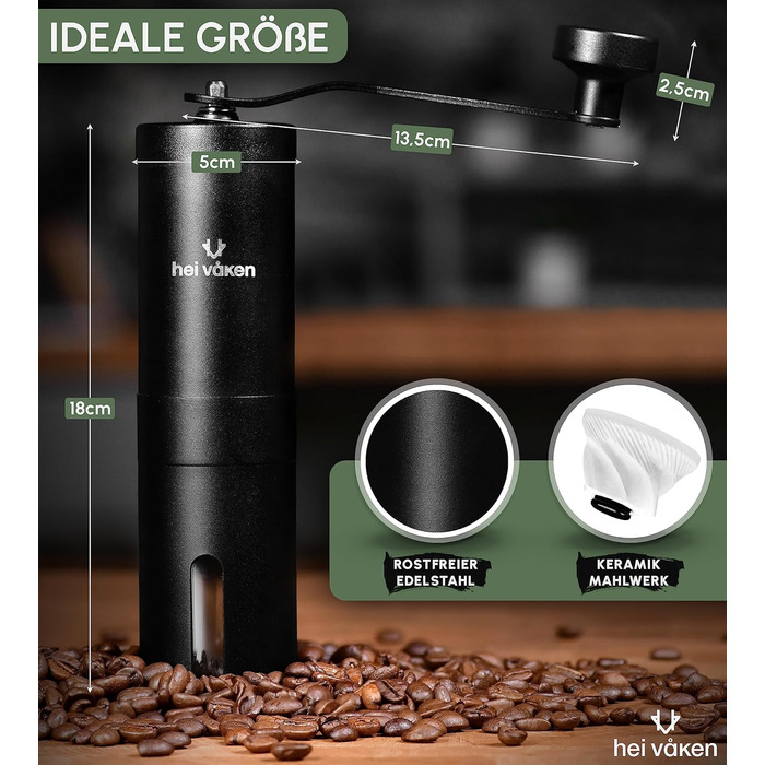 Ручна кавомолка з конічним жорнами - регульований ступінь помелу - кавомолка з нержавіючої сталі для дому та в дорогу